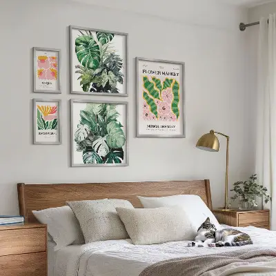 Set od 5 slika u okviru biljni motivi s boho cvijećem