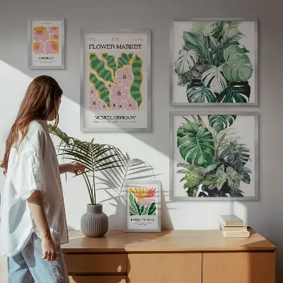 Set od 5 slika u okviru biljni motivi s boho cvijećem