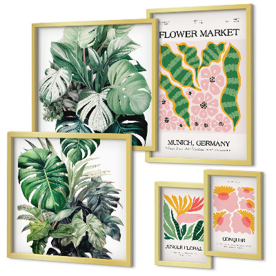 Set 5 slika u okviru Biljni motivi boho cvijeće