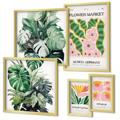 Set od 5 slika u okviru biljni motivi s boho cvijećem