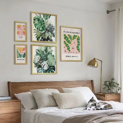 Set od 5 slika u okviru biljni motivi s boho cvijećem