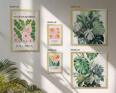 Set od 5 slika u okviru biljni motivi s boho cvijećem