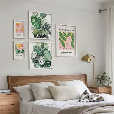 Set od 5 slika u okviru biljni motivi s boho cvijećem