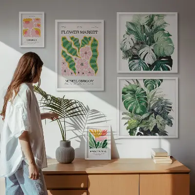 Set od 5 slika u okviru biljni motivi s boho cvijećem