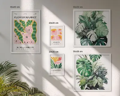 Set od 5 slika u okviru biljni motivi s boho cvijećem
