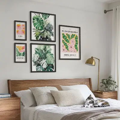 Set od 5 slika u okviru biljni motivi s boho cvijećem