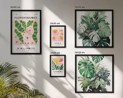Set od 5 slika u okviru biljni motivi s boho cvijećem