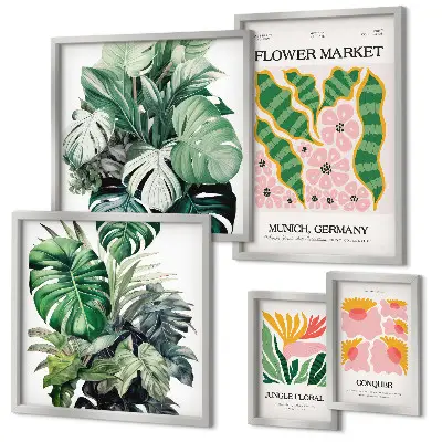 Set od 5 slika u okviru biljni motivi s boho cvijećem