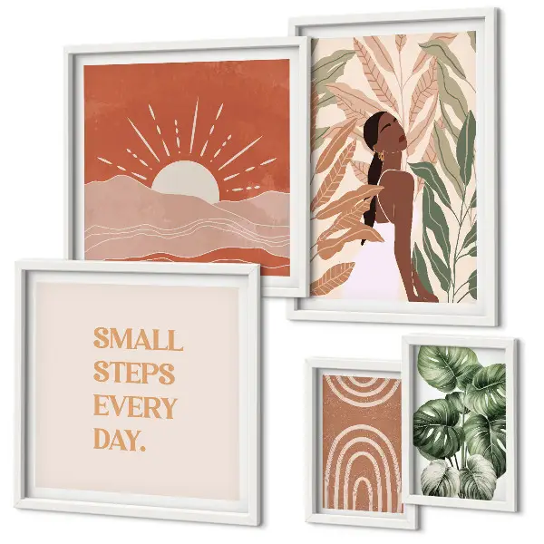 Poliptih s biljnim motivom u boho stilu u okviru