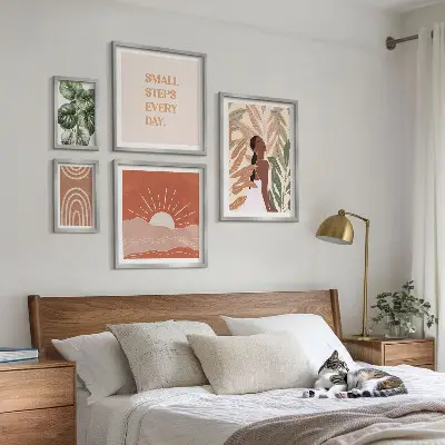Poliptih s biljnim motivom u boho stilu u okviru