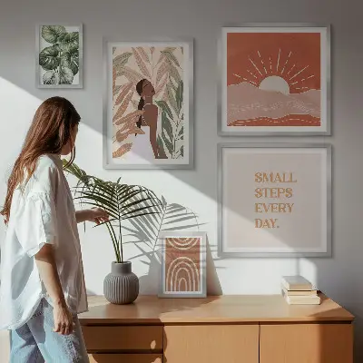 Poliptih s biljnim motivom u boho stilu u okviru