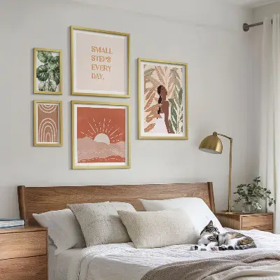 Poliptih s biljnim motivom u boho stilu u okviru