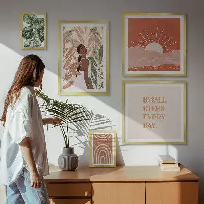 Poliptih s biljnim motivom u boho stilu u okviru