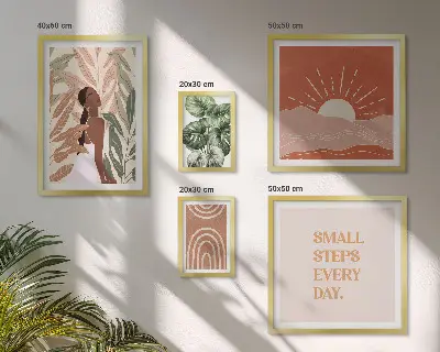 Poliptih s biljnim motivom u boho stilu u okviru