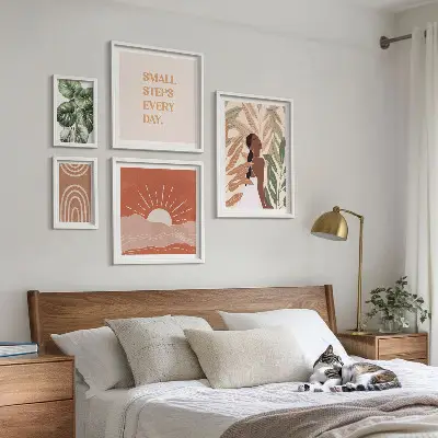 Poliptih s biljnim motivom u boho stilu u okviru