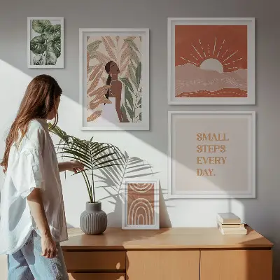 Poliptih s biljnim motivom u boho stilu u okviru