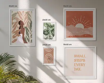 Poliptih s biljnim motivom u boho stilu u okviru