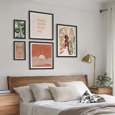 Poliptih s biljnim motivom u boho stilu u okviru