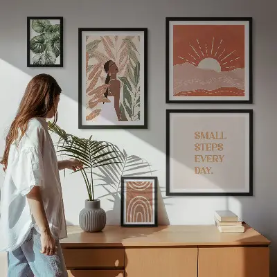 Poliptih s biljnim motivom u boho stilu u okviru