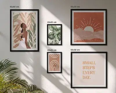 Poliptih s biljnim motivom u boho stilu u okviru