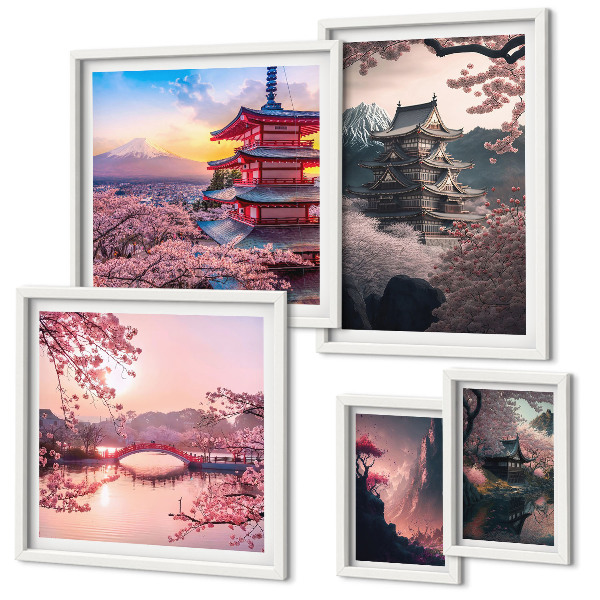 Set 5 slika u okviru Japanski krajolici s trešnjama