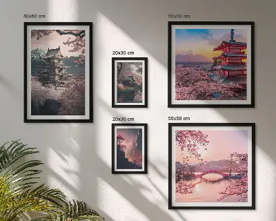 Japanski krajolici s trešnjama set od 5 slika u okviru