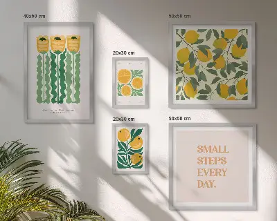 Set od 5 slika u okviru pozitivni slogani s motivima cvijeća i citrusa