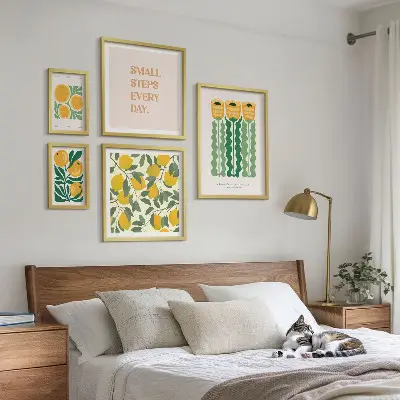 Set od 5 slika u okviru pozitivni slogani s motivima cvijeća i citrusa