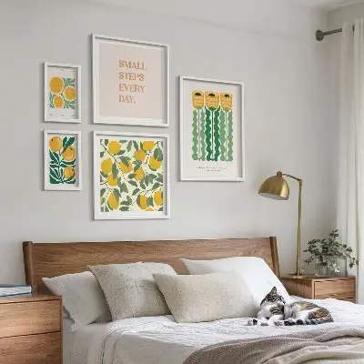 Set od 5 slika u okviru pozitivni slogani s motivima cvijeća i citrusa