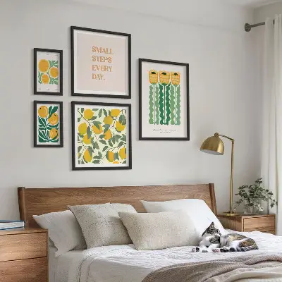 Set od 5 slika u okviru pozitivni slogani s motivima cvijeća i citrusa