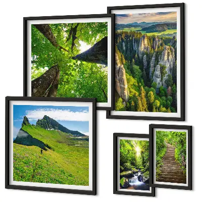 Poliptih u okviru zeleni krajolici s motivom prirodnih staza