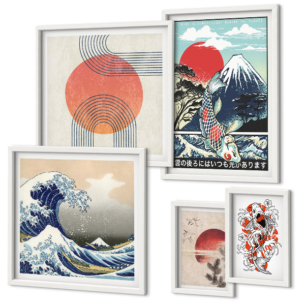 Set slika iznad kauča Valovi japanskih umjetničkih motiva