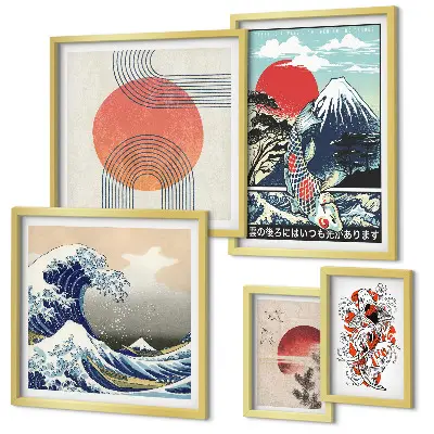 Set slika iznad kauča s motivima japanskih valova
