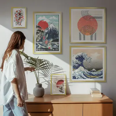 Set slika iznad kauča s motivima japanskih valova