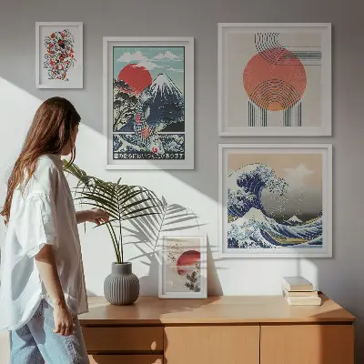 Set slika iznad kauča s motivima japanskih valova