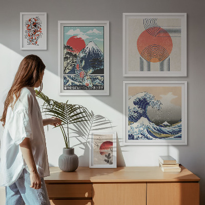 Set slika iznad kauča Valovi japanskih umjetničkih motiva
