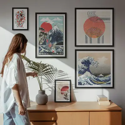 Set slika iznad kauča s motivima japanskih valova