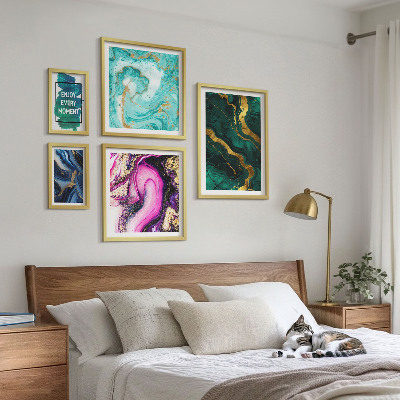 Set 5 slika u okviru Apstraktni uzorci sa zelenom i ljubičastom bojom