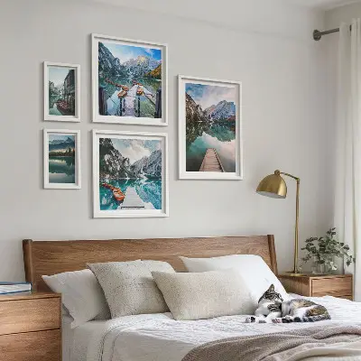 Set slika planinskih jezera i prirode dekoracija iznad kauča