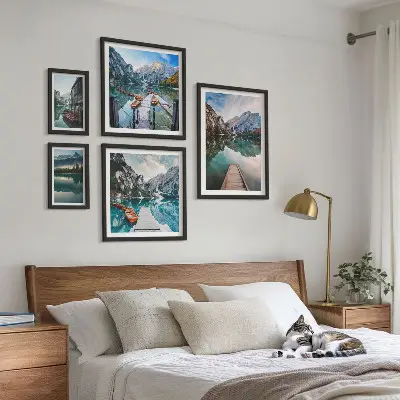 Set slika planinskih jezera i prirode dekoracija iznad kauča