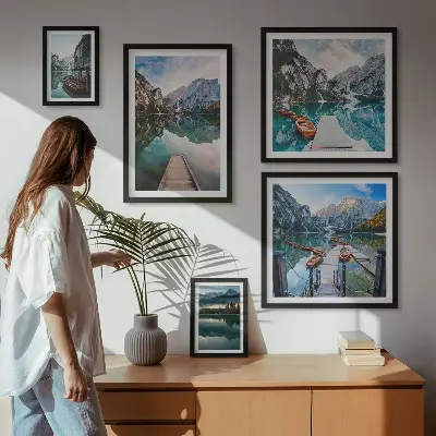 Set slika planinskih jezera i prirode dekoracija iznad kauča