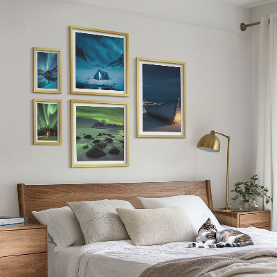 Set slika iznad kauča Zimski pejzaži s aurorom