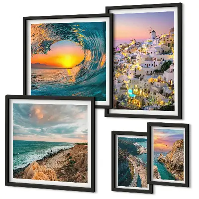 Set slika iznad kauča motive primorskih krajolika i plaža