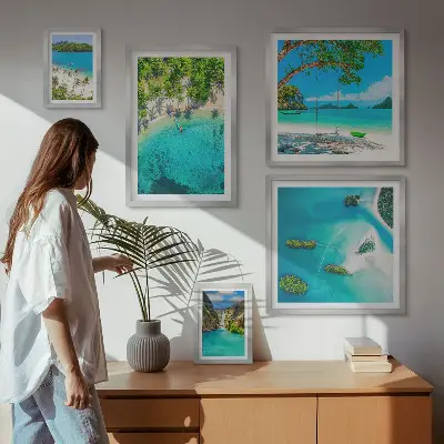 Poliptih u okviru tropske plaže i rajske vode