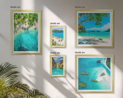Poliptih u okviru tropske plaže i rajske vode