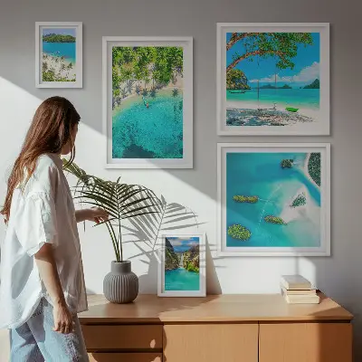 Poliptih u okviru tropske plaže i rajske vode