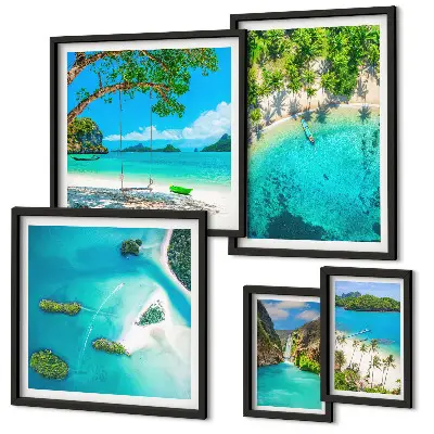 Poliptih u okviru tropske plaže i rajske vode
