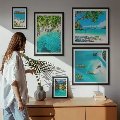 Poliptih u okviru tropske plaže i rajske vode