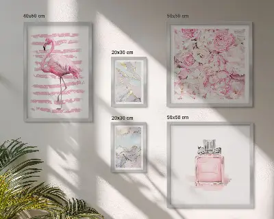 Set slika iznad kauča elegantni ružičasti detalji s motivom flaminga i cvijeća