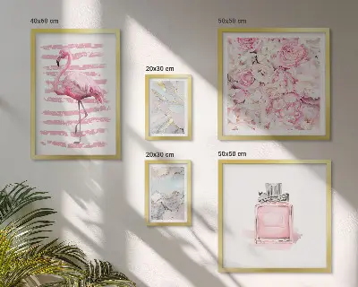 Set slika iznad kauča elegantni ružičasti detalji s motivom flaminga i cvijeća